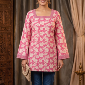 afrihub women pink floral printed straight kurti