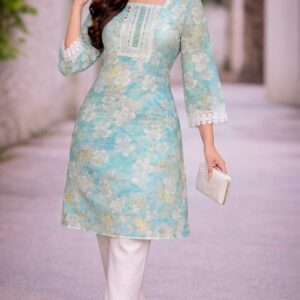 pastel blue floral printed kurti