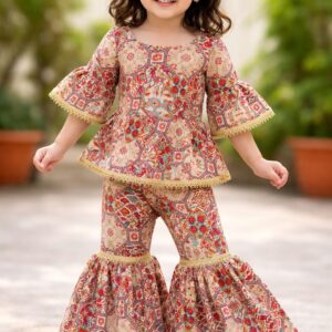 multicolor printed girls sharara set