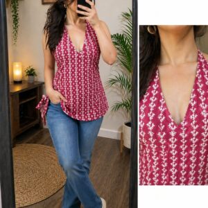 afrihub women maroon printed halter neck top